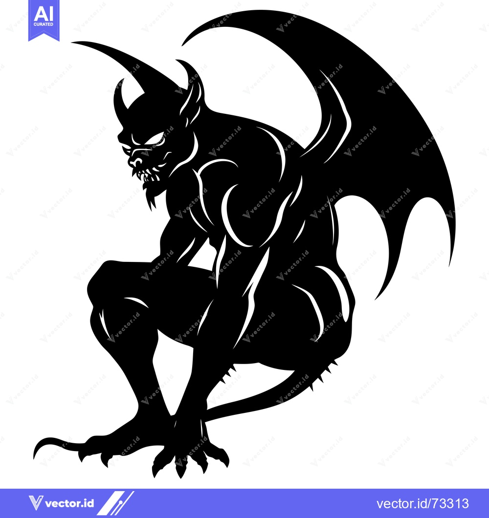 Premium Vector dari Black and white silhouette of a gargoyle with wings and a sharp tail