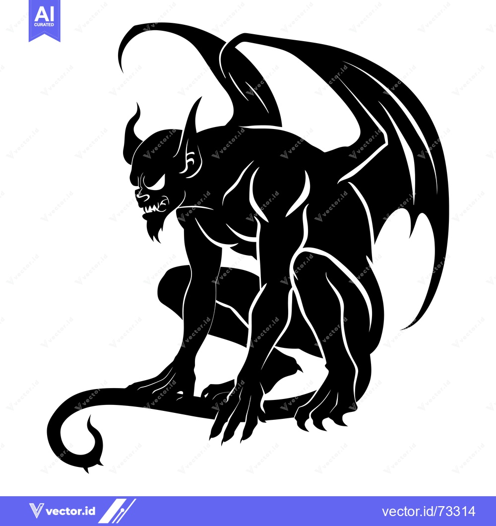 Premium Vector dari Black and White Silhouette of a Winged Demon with Horns
