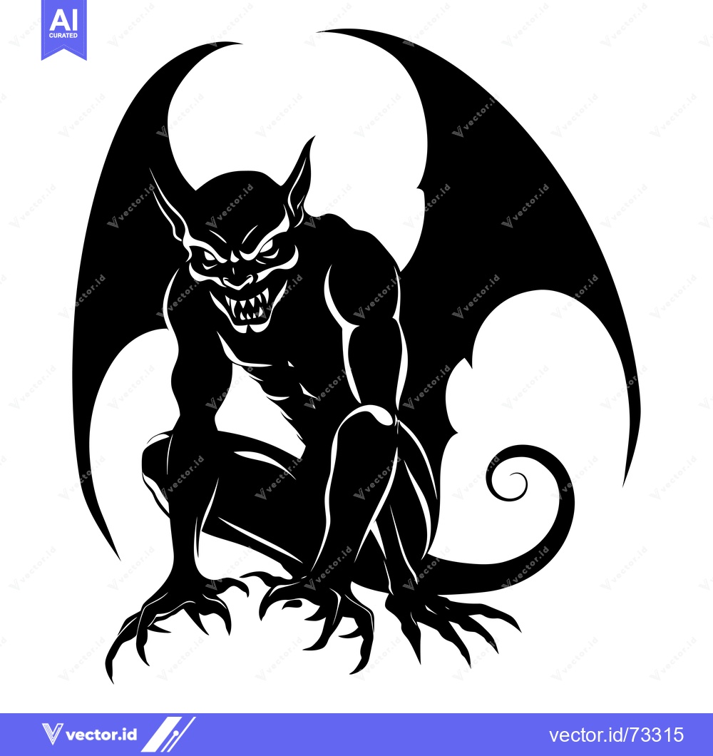 Premium Vector of Black and White Illustration of a Winged Gargoyle