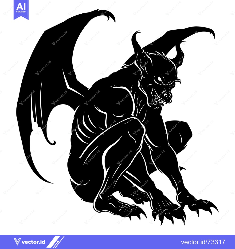 Premium Vector dari Black and White Silhouette of a Gargoyle with Wings