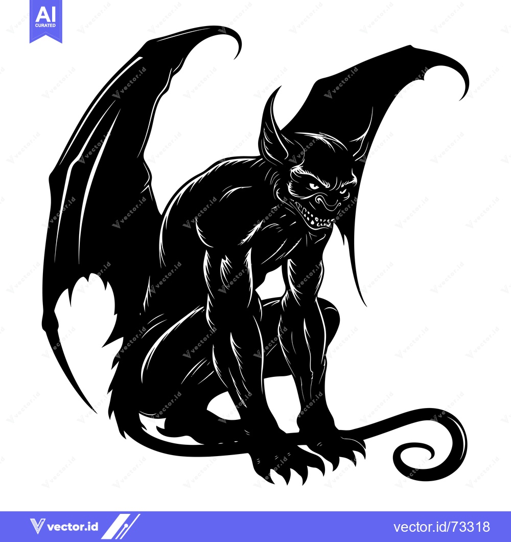 Premium Vector dari A Black and White Illustration of a Winged Beast with a Curved Tail