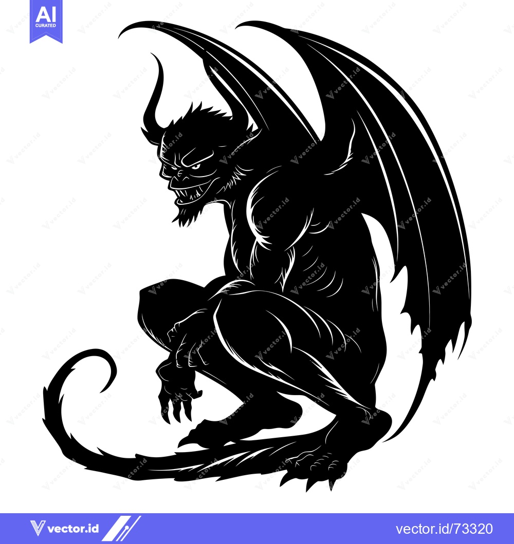 Premium Vector dari Black and White Silhouette of a Demon with Wings