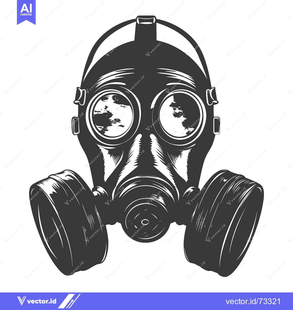 Premium Vector of Vintage Black and White Gas Mask Illustration