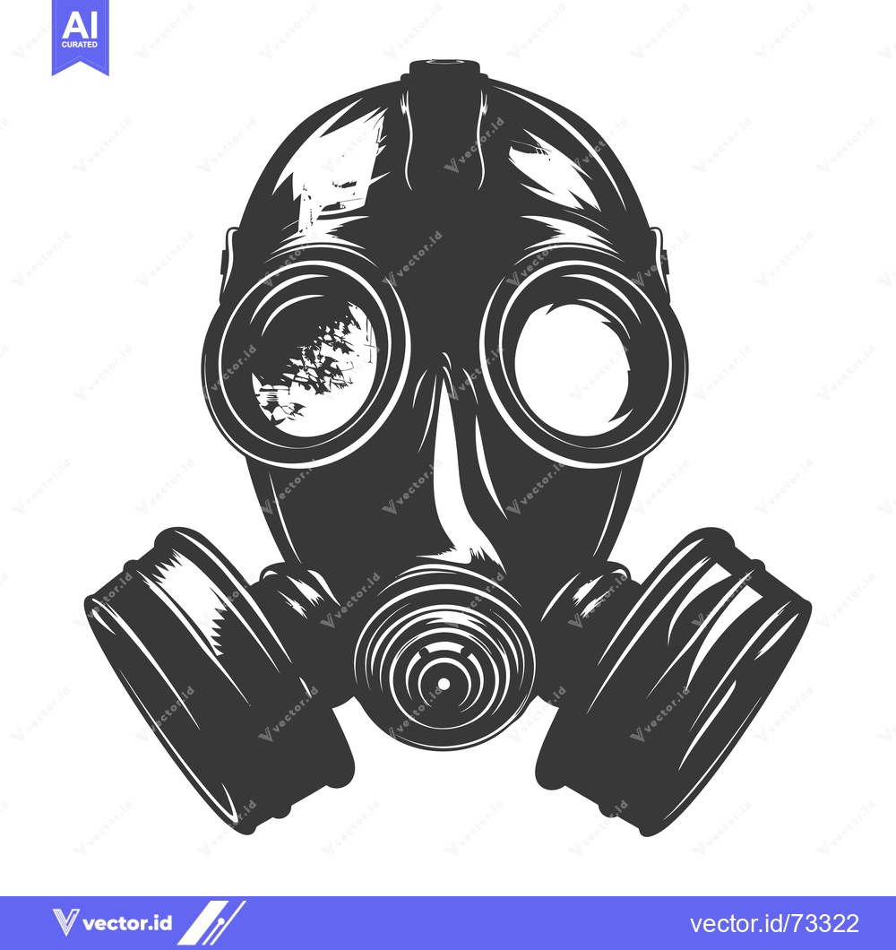 Premium Vector dari Black and White Illustration of a Gas Mask with Filters