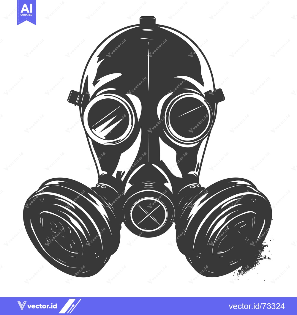Premium Vector of Black and White Illustration of a Gas Mask with Filters