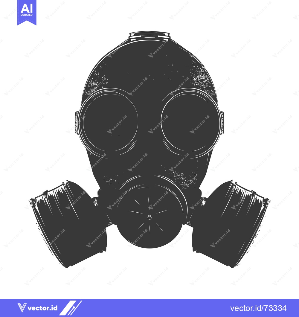 Premium Vector of Black and White Illustration of a Gas Mask