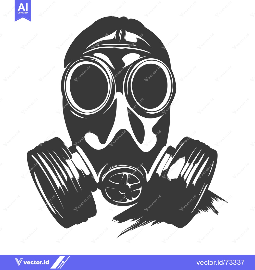 Premium Vector dari Black and White Illustration of a Gas Mask with Circular Filters