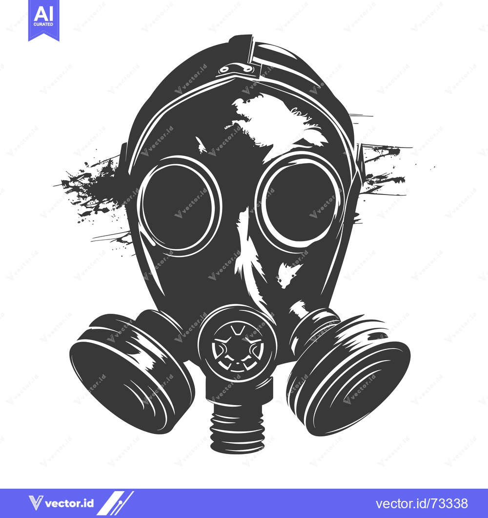 Premium Vector dari A Black and White Illustration of a Gas Mask with Splattered Paint
