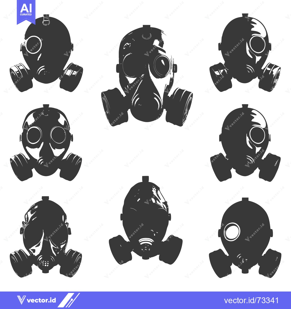 Premium Vector dari A Collection of Eight Black and White Gas Masks