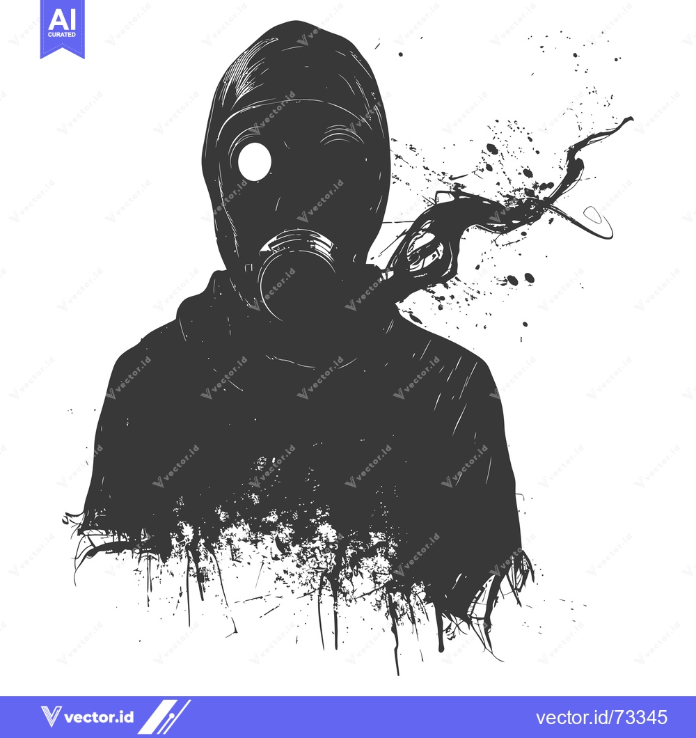 Premium Vector of Silhouetted Person Wearing a Gas Mask with a Splash of Ink Behind Them