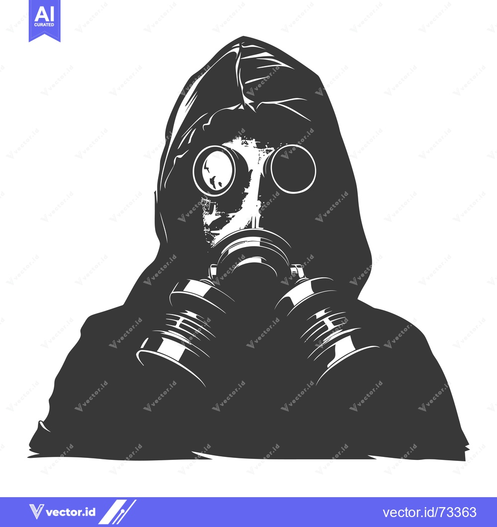 Premium Vector of Silhouette of a Person Wearing a Gas Mask and Hooded Jacket