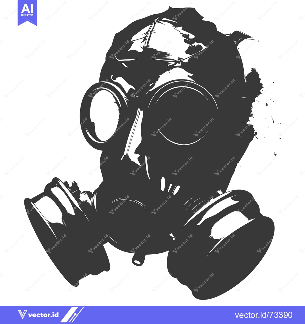 Premium Vector of Black and White Silhouette of a Gas Mask with Splashes of Ink