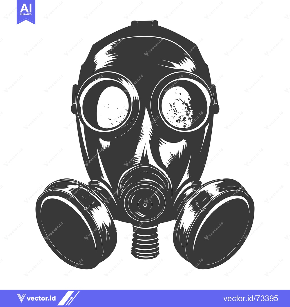 Premium Vector dari A detailed illustration of a classic black gas mask with circular filt