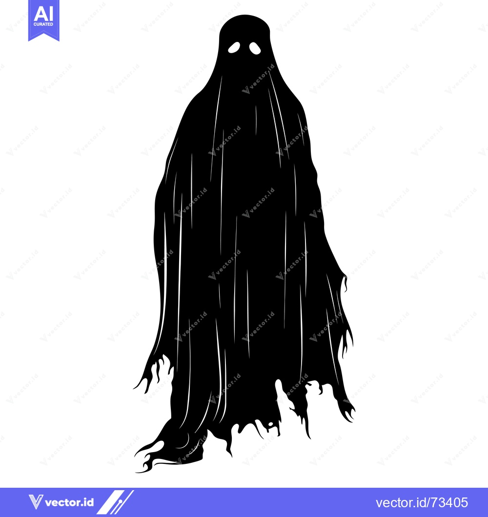 Premium Vector dari Black and White Silhouette of a Ghost with Glowing Eyes