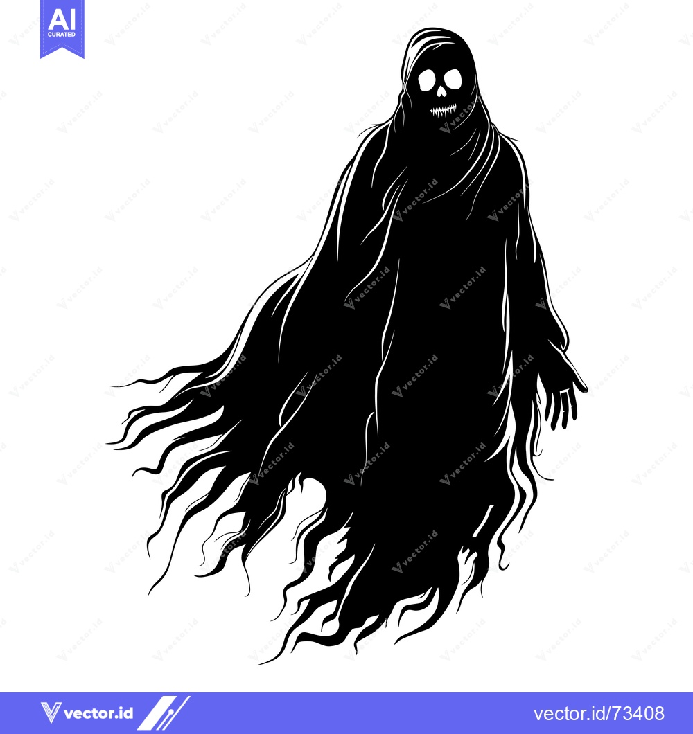 Premium Vector of Black and White Silhouette of a Ghost with a Skull Face
