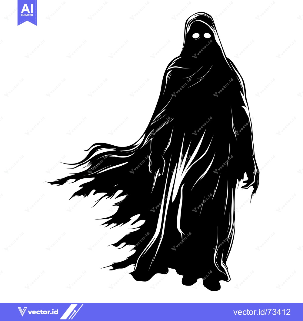 Premium Vector dari Black and White Silhouette of a Ghostly Figure with a Flowing Robe