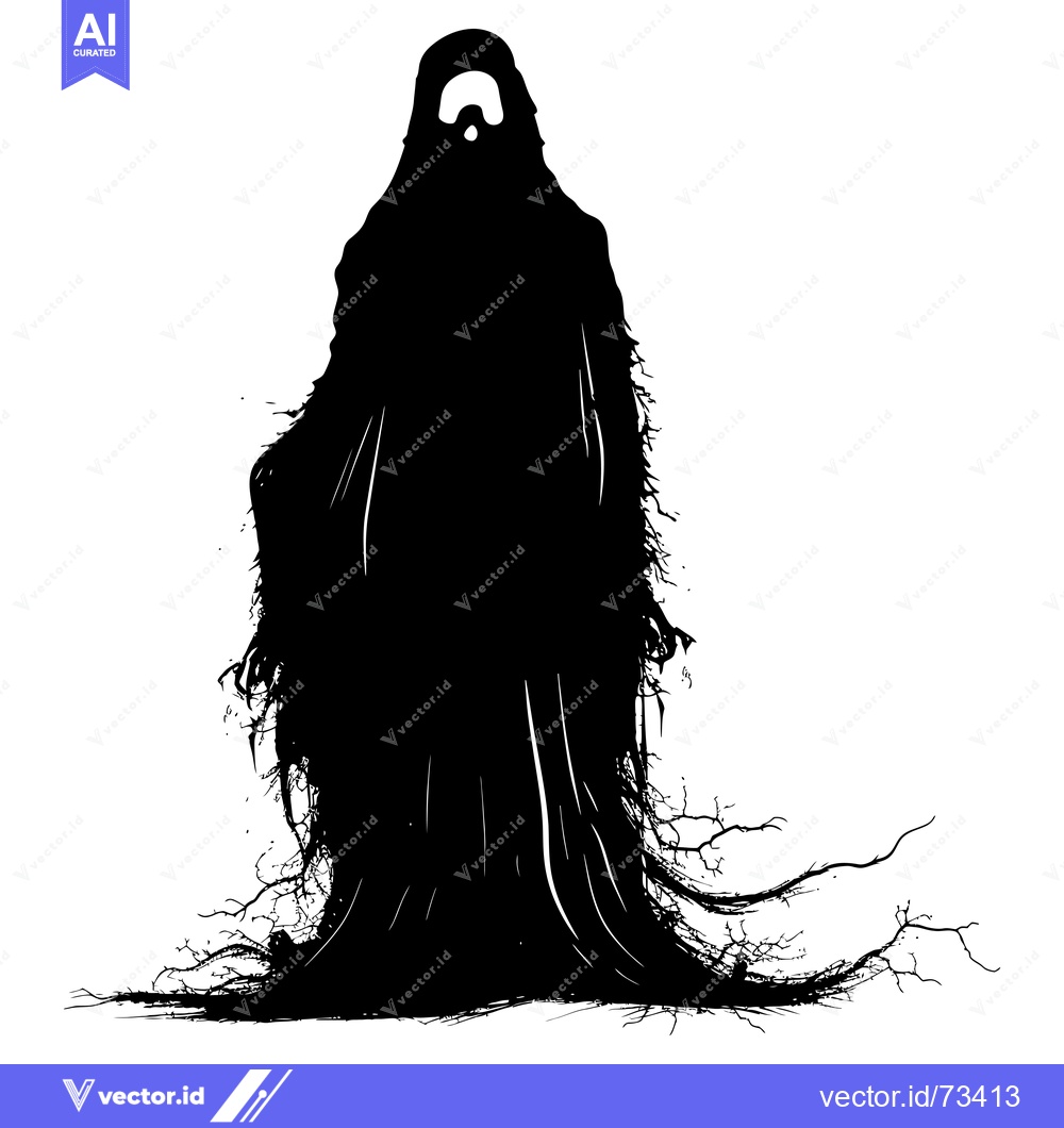 Premium Vector dari Silhouette of a Figure with a Faded Face in a Long, Flowing Robe