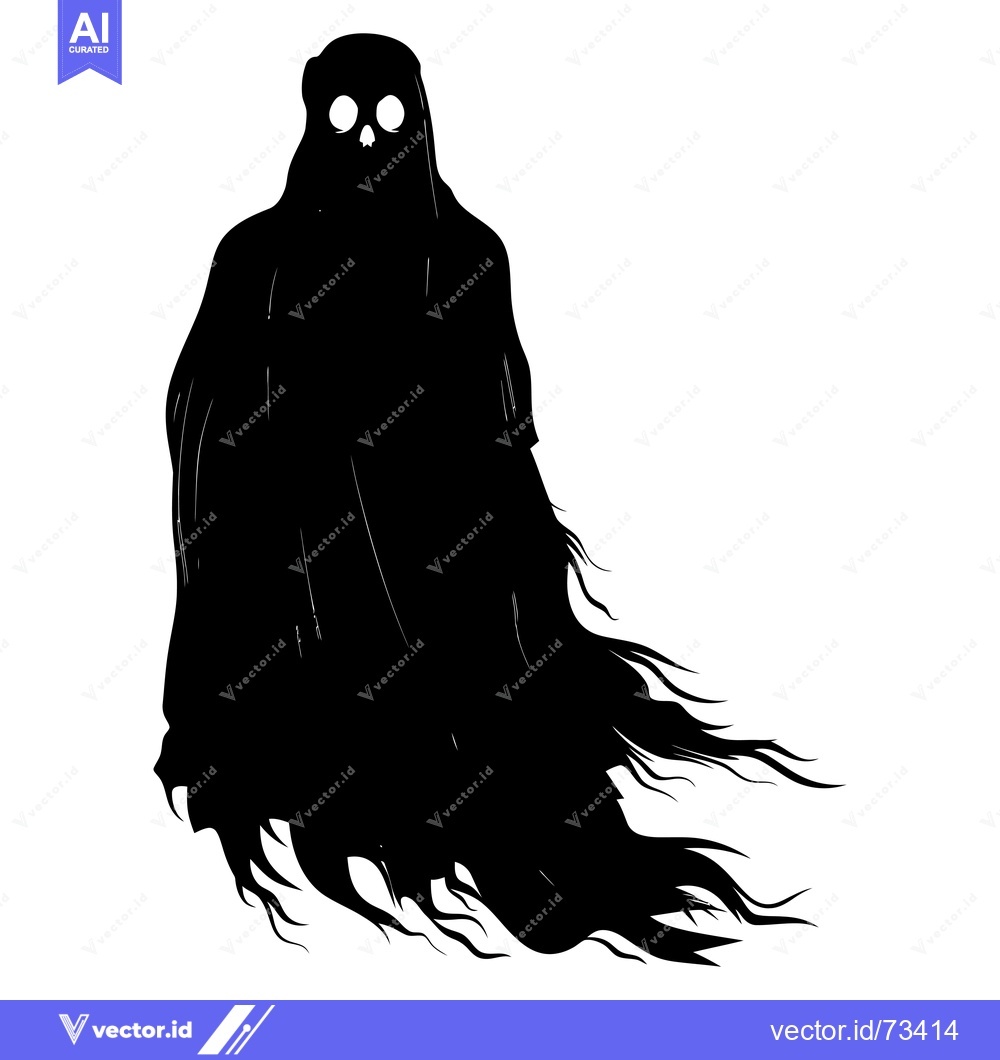 Premium Vector of Black and White Silhouette of a Ghost with Glowing Eyes