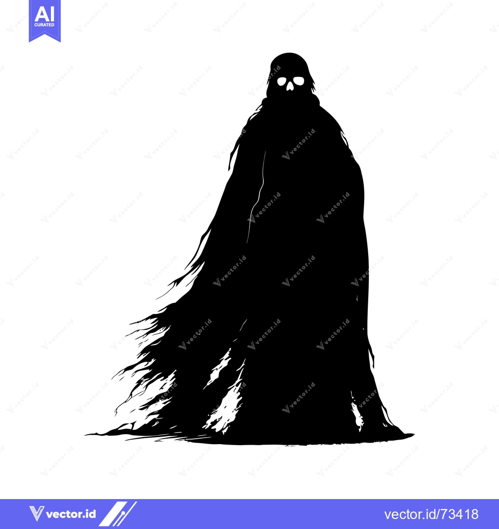 Premium Vector dari Silhouette of a hooded figure with a skull face