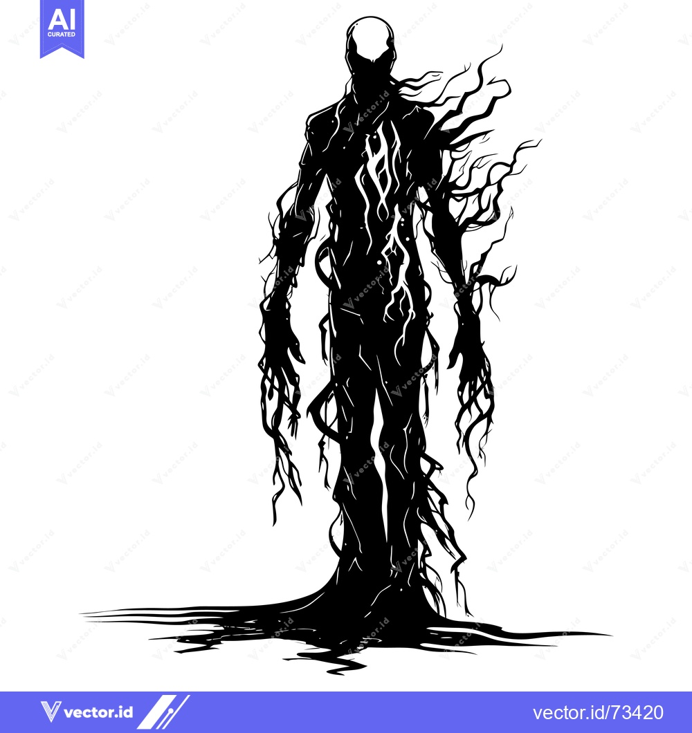Premium Vector dari Silhouette of a humanoid figure with roots and branches growing from i