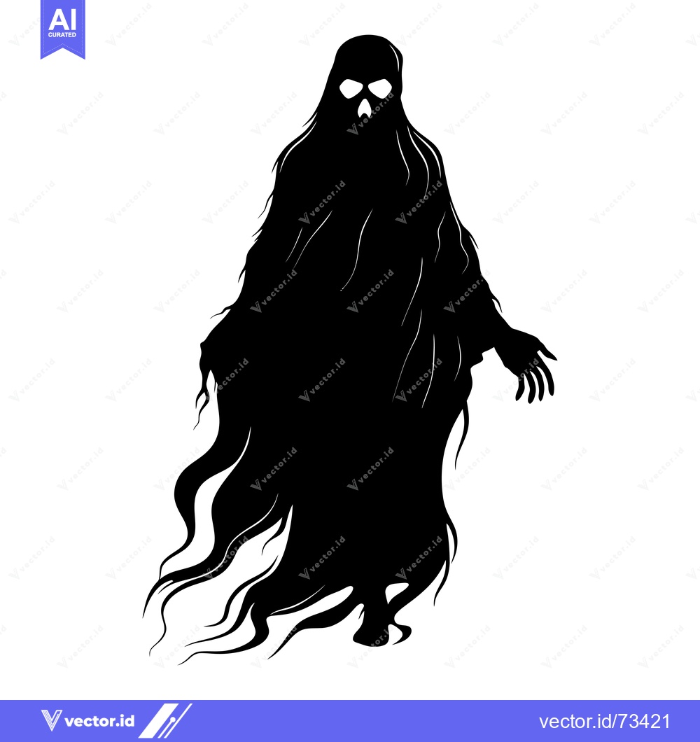 Premium Vector of Black and White Silhouette of a Ghost with Visible Skull