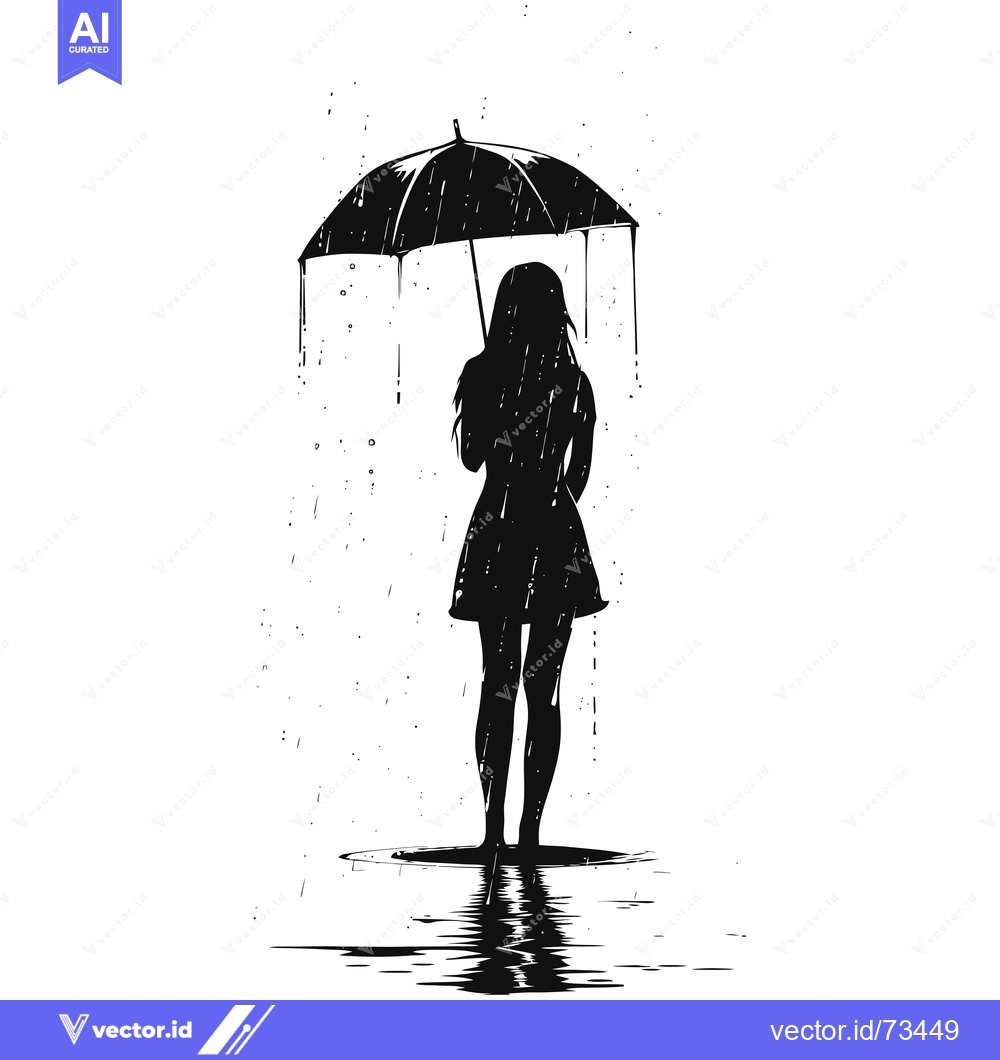 Premium Vector of Silhouette of a Woman Standing in the Rain with an Umbrella