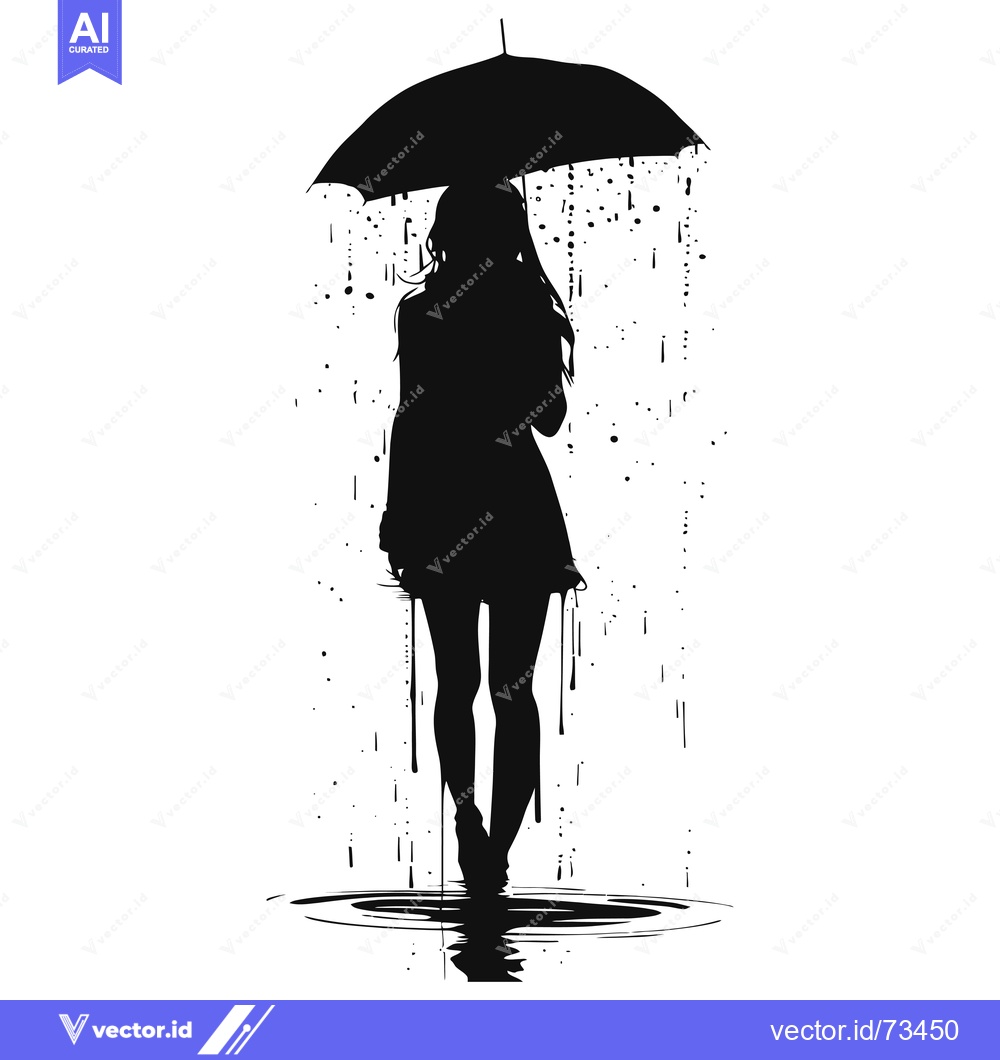 Premium Vector dari Silhouette of a woman standing in the rain under an umbrella