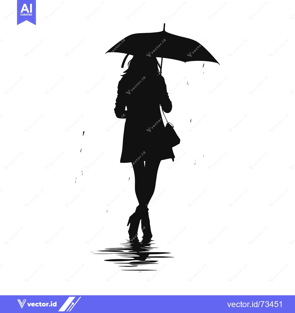 Premium Vector dari Silhouette of a Woman with an Umbrella in the Rain