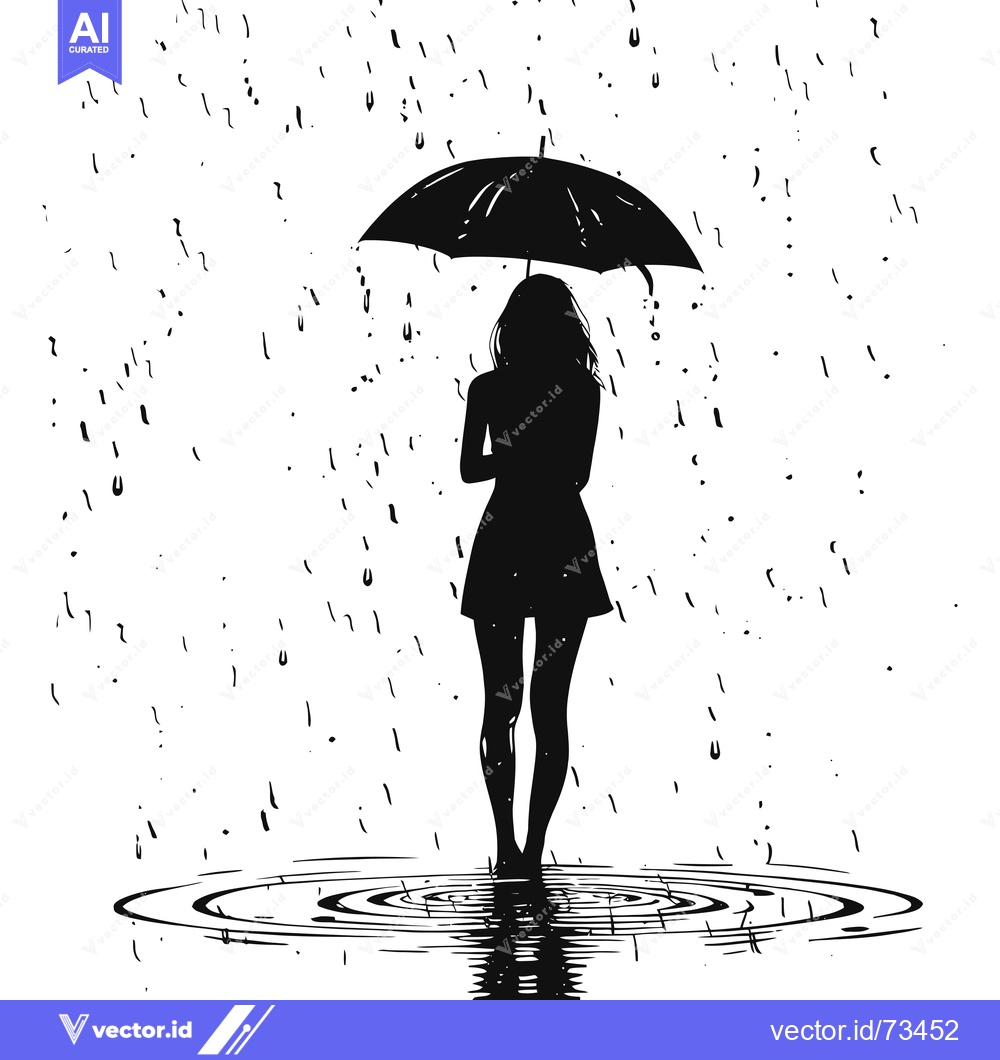 Premium Vector of Silhouette of a Woman with an Umbrella Standing in a Puddle of Rain