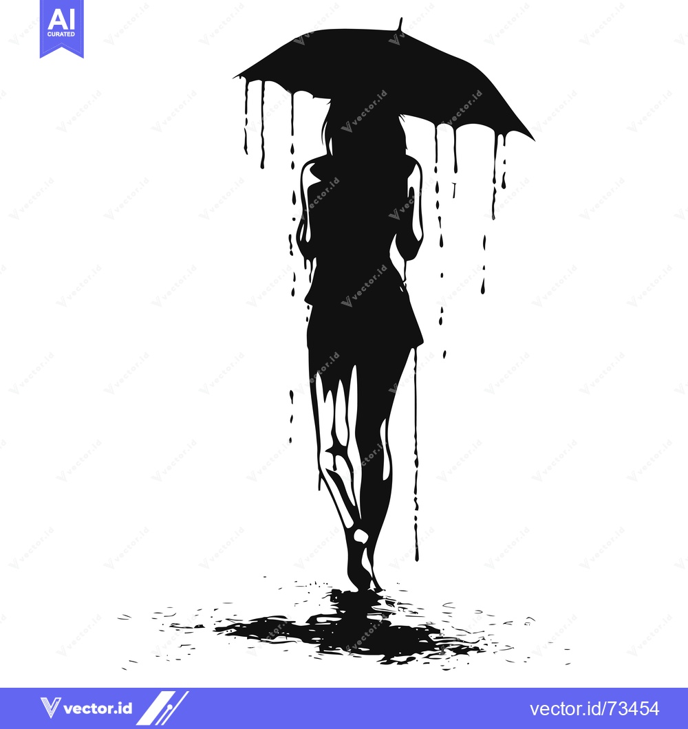 Premium Vector of Silhouette of a Woman Walking in the Rain with an Umbrella Dripping