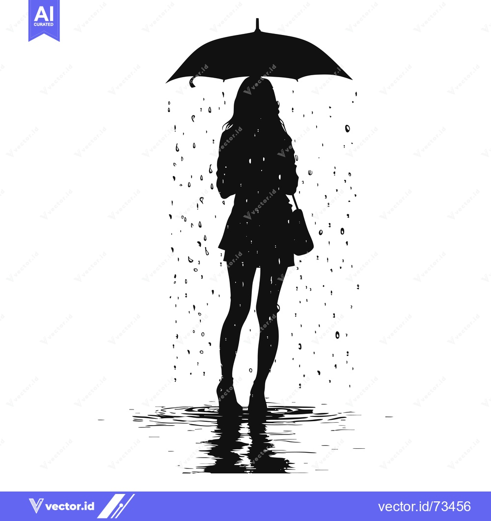 Premium Vector of Silhouette of a Woman Standing in a Puddle with an Umbrella
