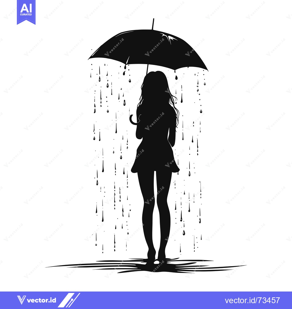 Premium Vector dari Silhouette of a Woman Holding an Umbrella in the Rain