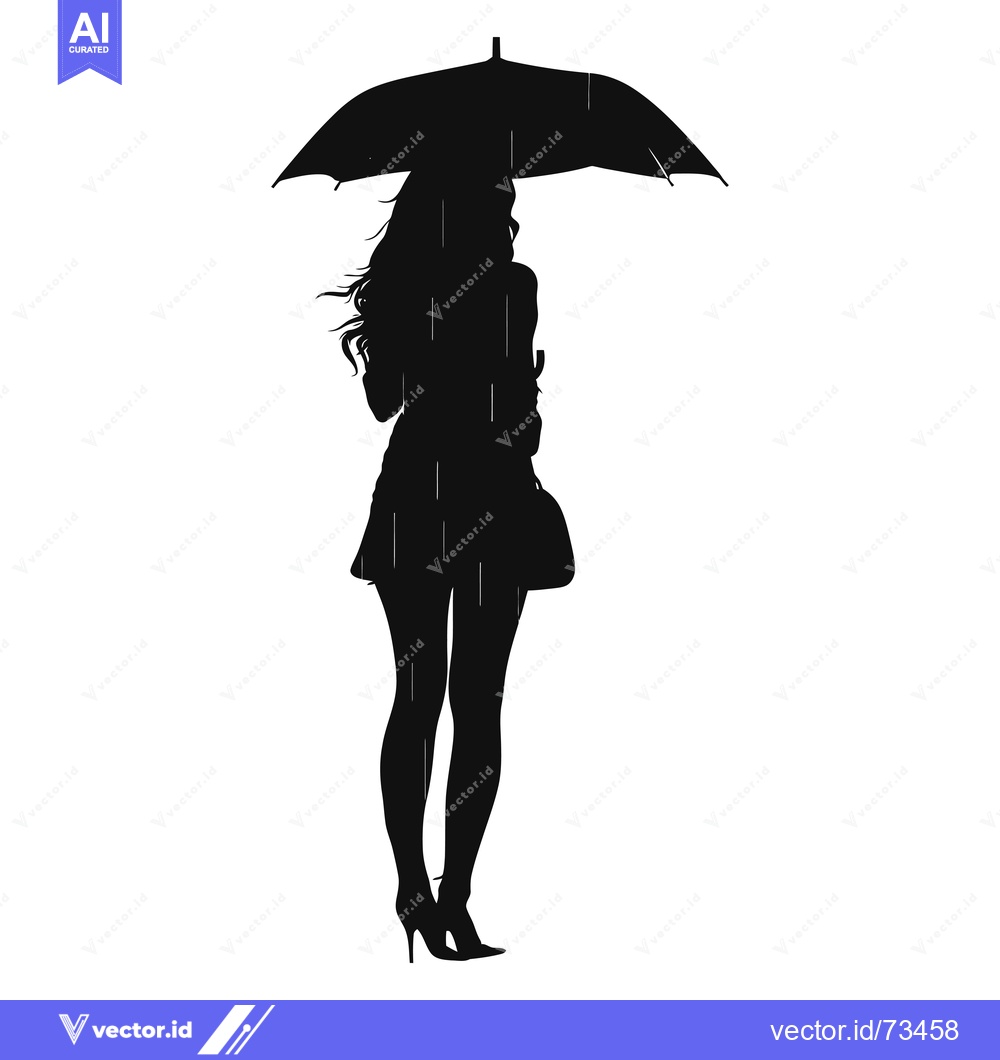 Premium Vector of Silhouette of a Woman Holding an Umbrella in the Rain