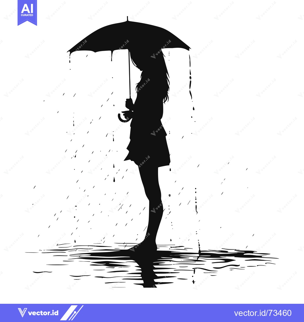 Premium Vector dari Silhouette of a Woman with an Umbrella Standing in Rain