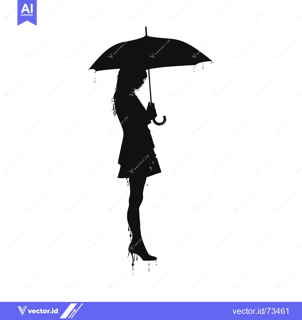 Premium Vector of Silhouette of a Woman with a Dripping Umbrella