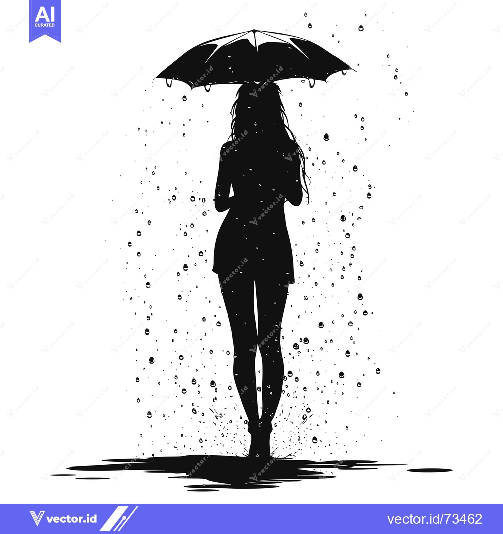 Premium Vector of Silhouette of a Woman Walking in the Rain with an Umbrella