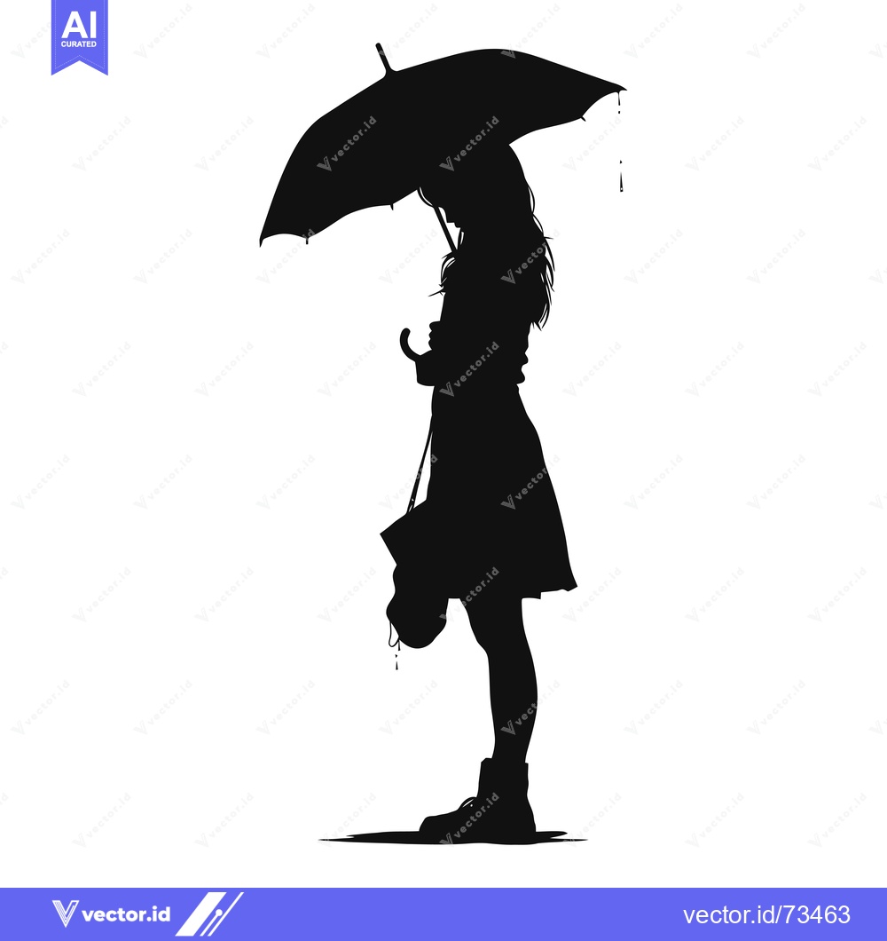 Premium Vector of Silhouette of a woman standing with an umbrella in the rain