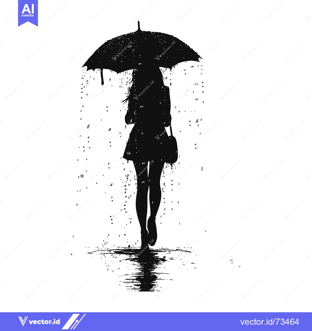 Premium Vector of Silhouette of a Woman Walking in the Rain with an Umbrella