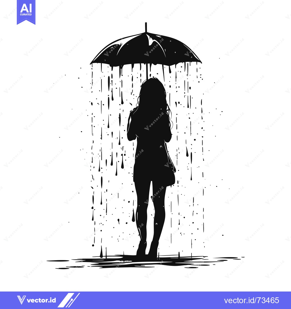 Premium Vector of Silhouette of a Woman Standing Under an Umbrella in the Rain