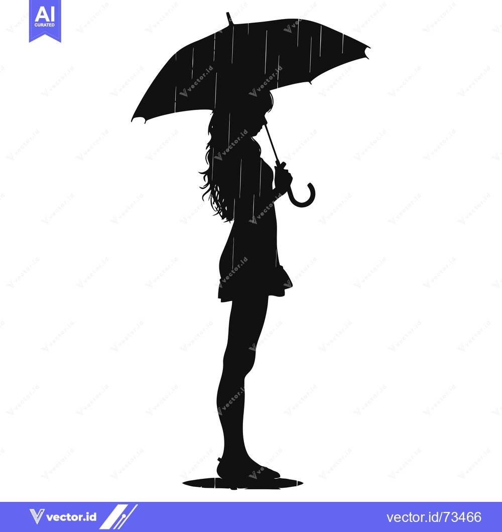 Premium Vector of Silhouette of a Woman Standing Under an Umbrella in the Rain