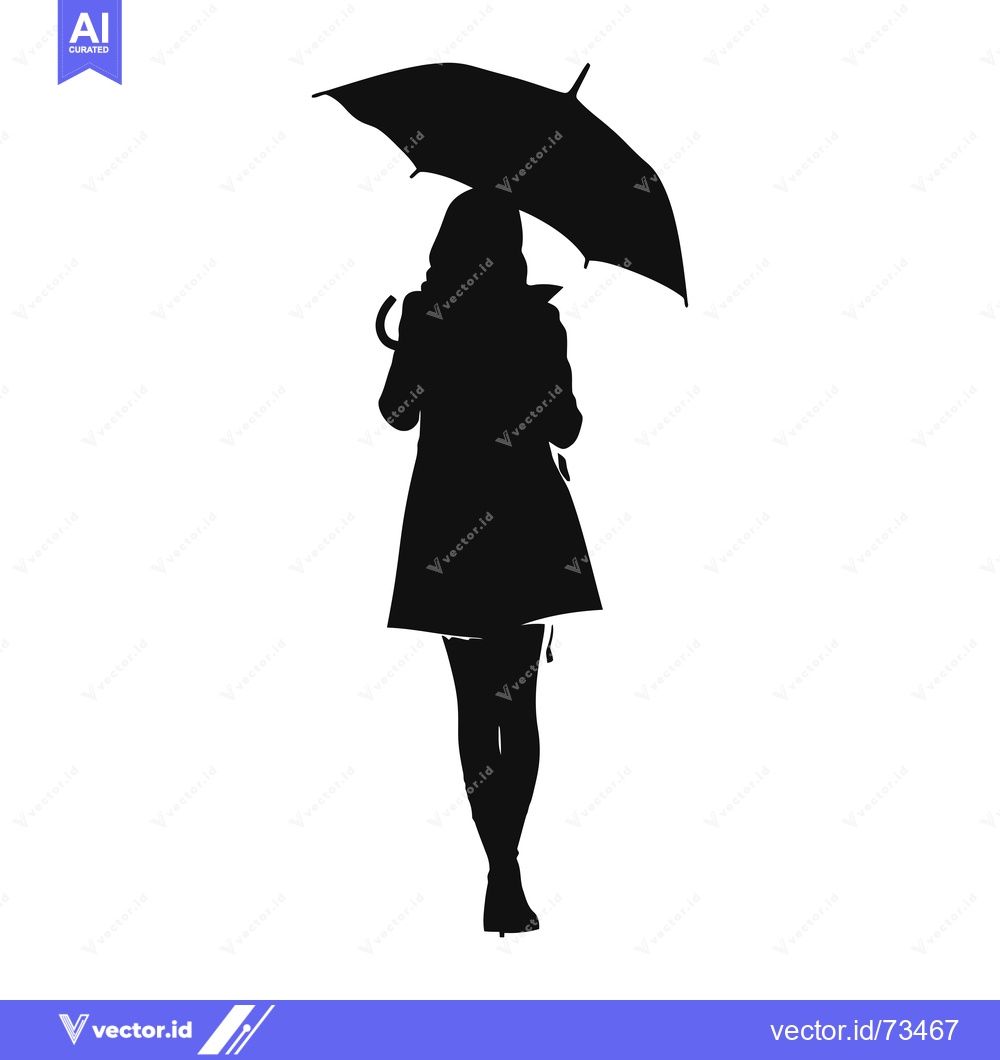 Premium Vector of Silhouette of a Woman Holding an Umbrella