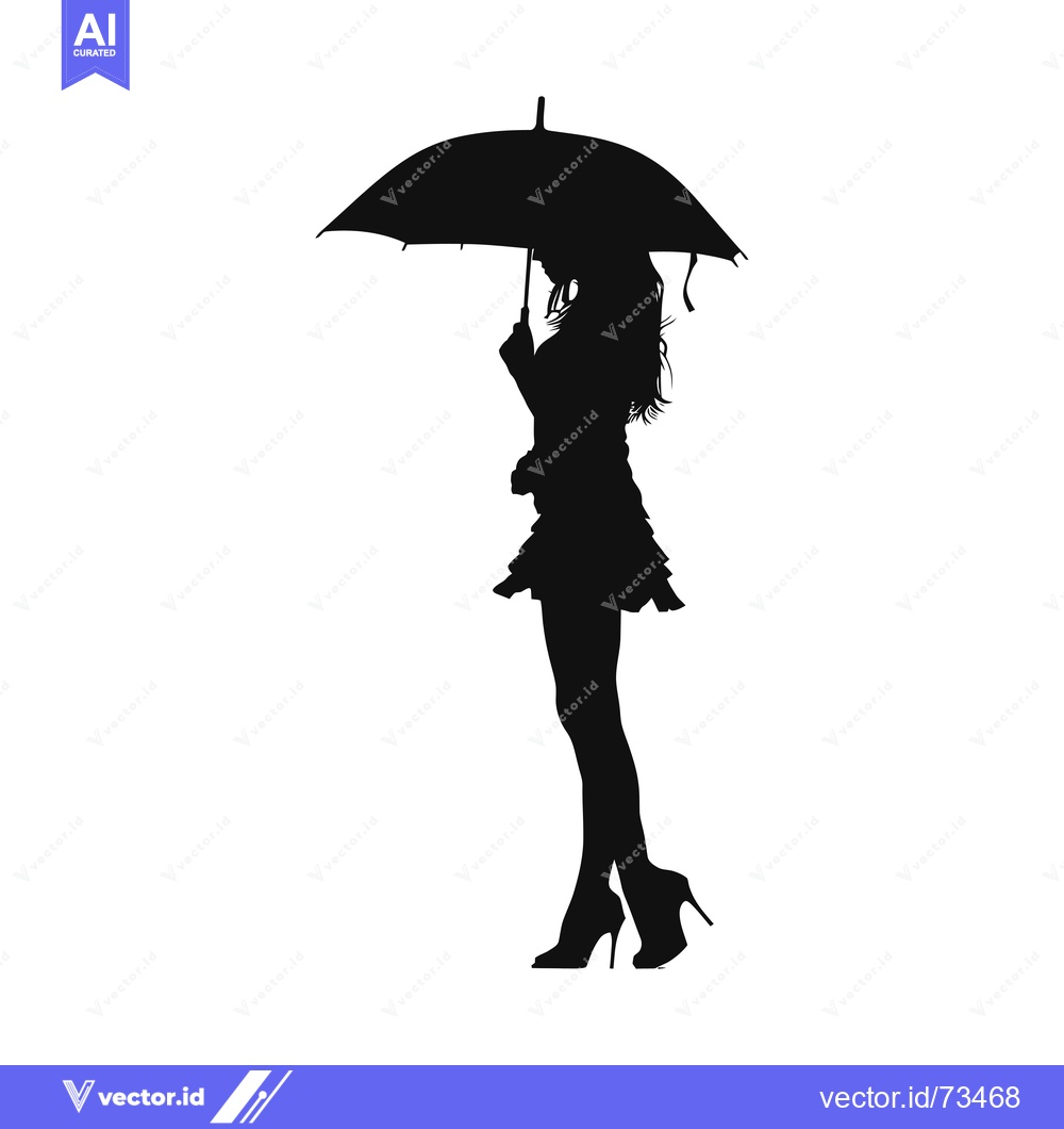 Premium Vector of Silhouette of a Woman Holding an Umbrella