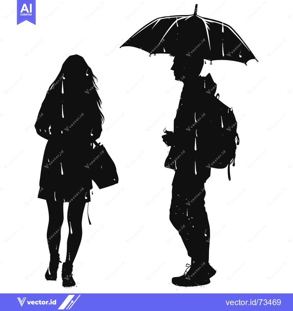 Premium Vector dari Silhouette of a couple walking in the rain, with one holding an umbrel