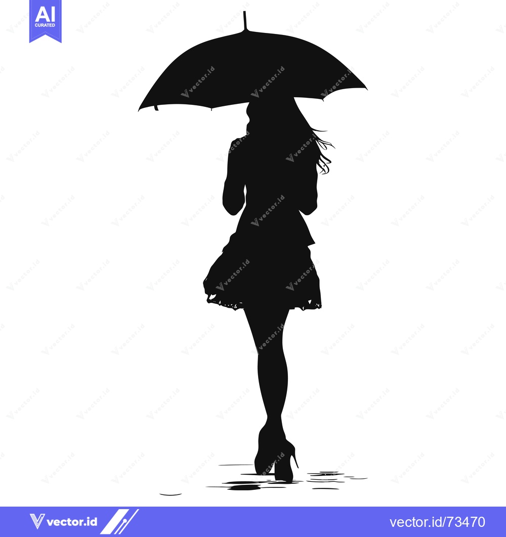 Premium Vector dari Silhouette of a Woman Walking with an Umbrella