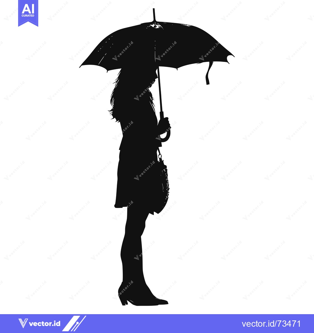 Premium Vector of Silhouette of a Woman Holding an Umbrella