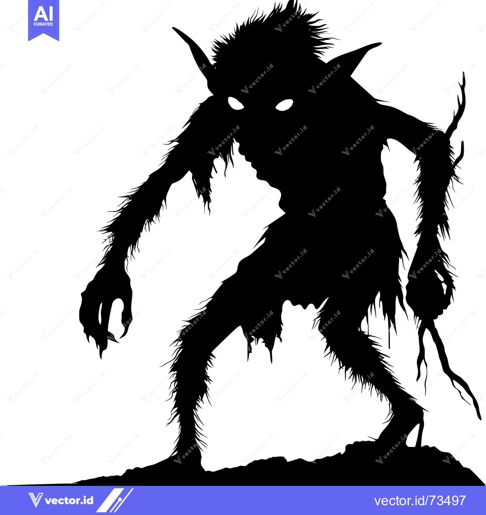 Premium Vector of Silhouette of a Furry, Sharp-Eared, Glowing-Eyed Creature