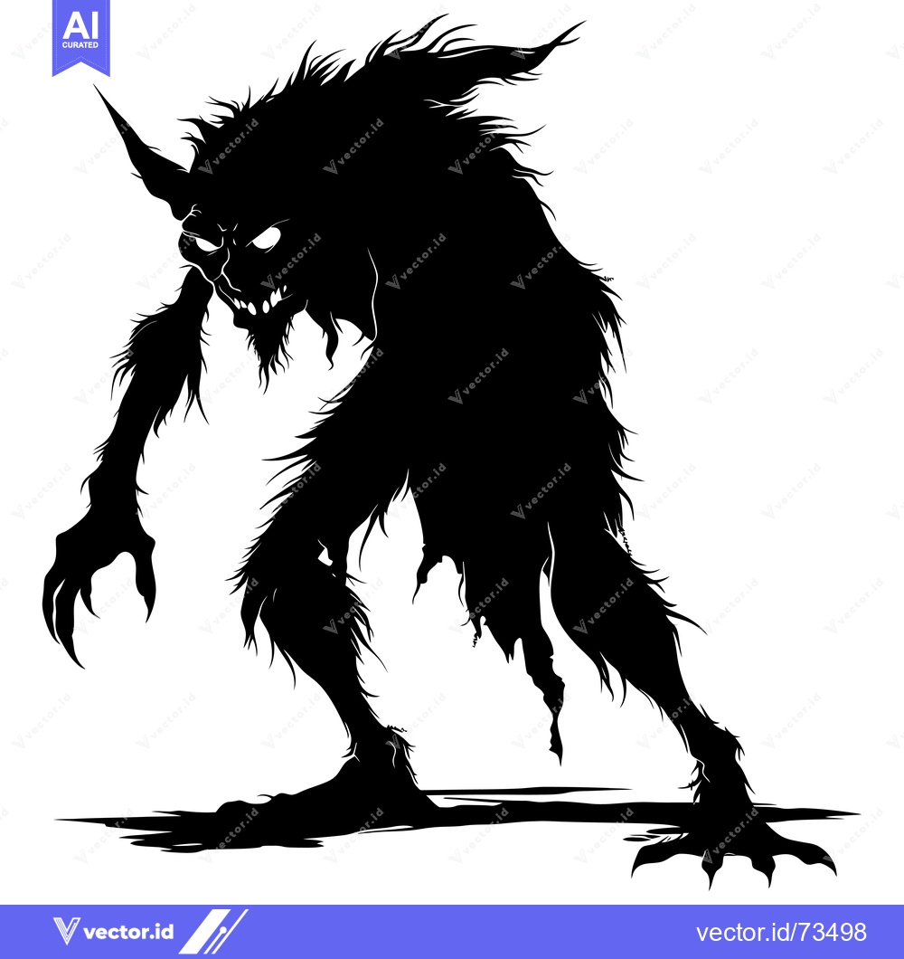 Premium Vector dari Silhouette of a menacing, clawed creature with a horned head and a rip
