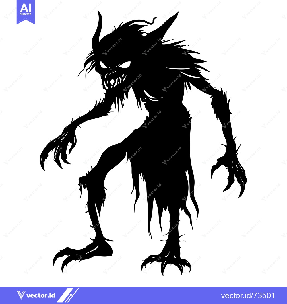 Premium Vector dari Black silhouette of a monstrous creature with sharp claws and horns
