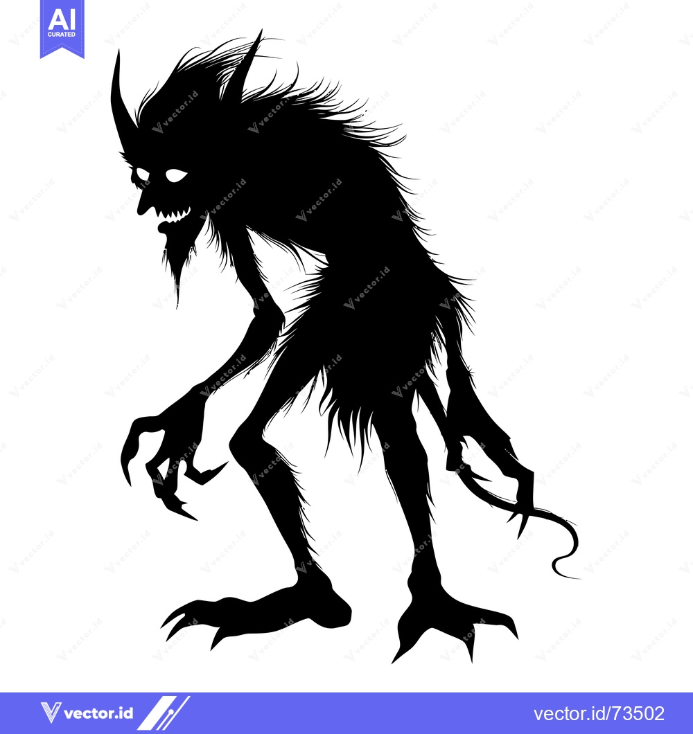 Premium Vector dari Silhouette of a monstrous hairy creature with claws and a pointed ear