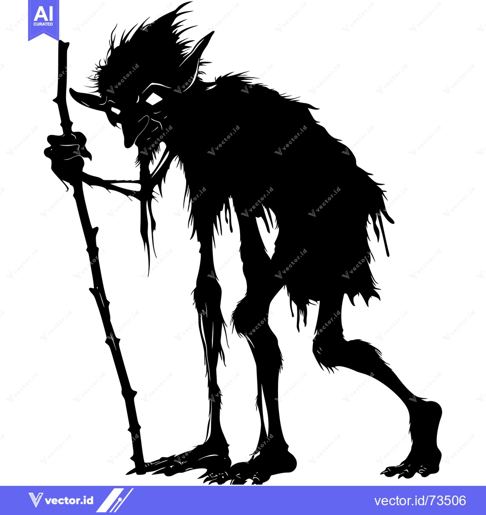 Premium Vector of Silhouette of a grotesque, hairy, clawed creature with pointed ears an